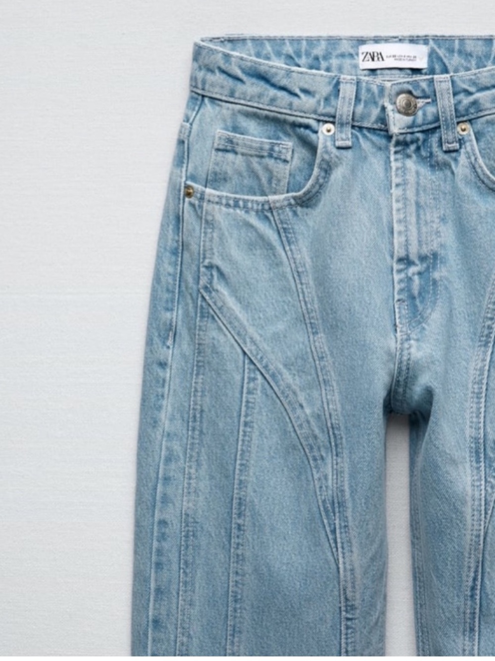 ZARA Mugler Light Wash Straight-Leg Jeans with Paneled Seams